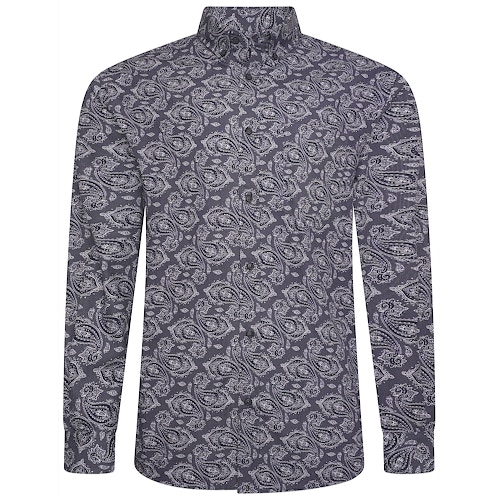 KAM Langarm-Premium-Hemd mit Paisley-Print, Marineblau